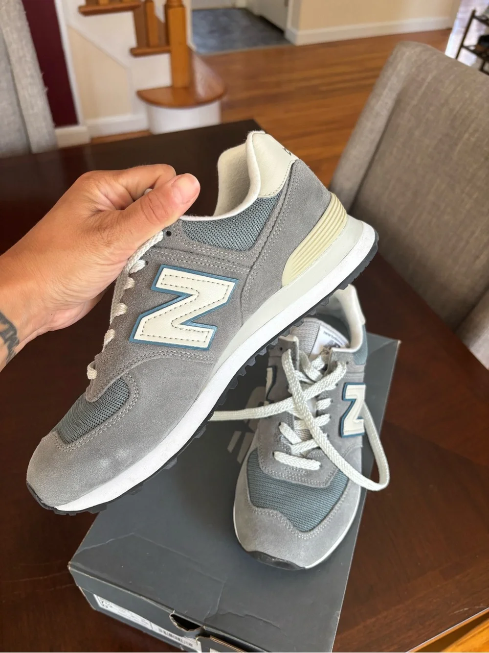 New Balance Grey and Cream Retro Runner Sneakers